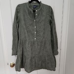 GAP Sage Green Eyelet Button Dress